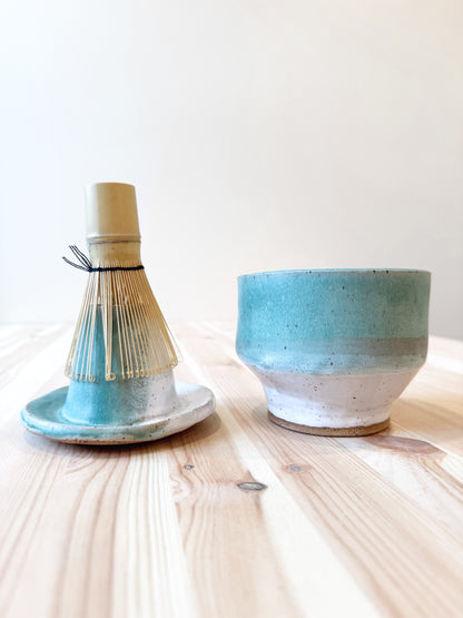 Matcha Bowl + Whisk Holder Set – Meadow Green & White