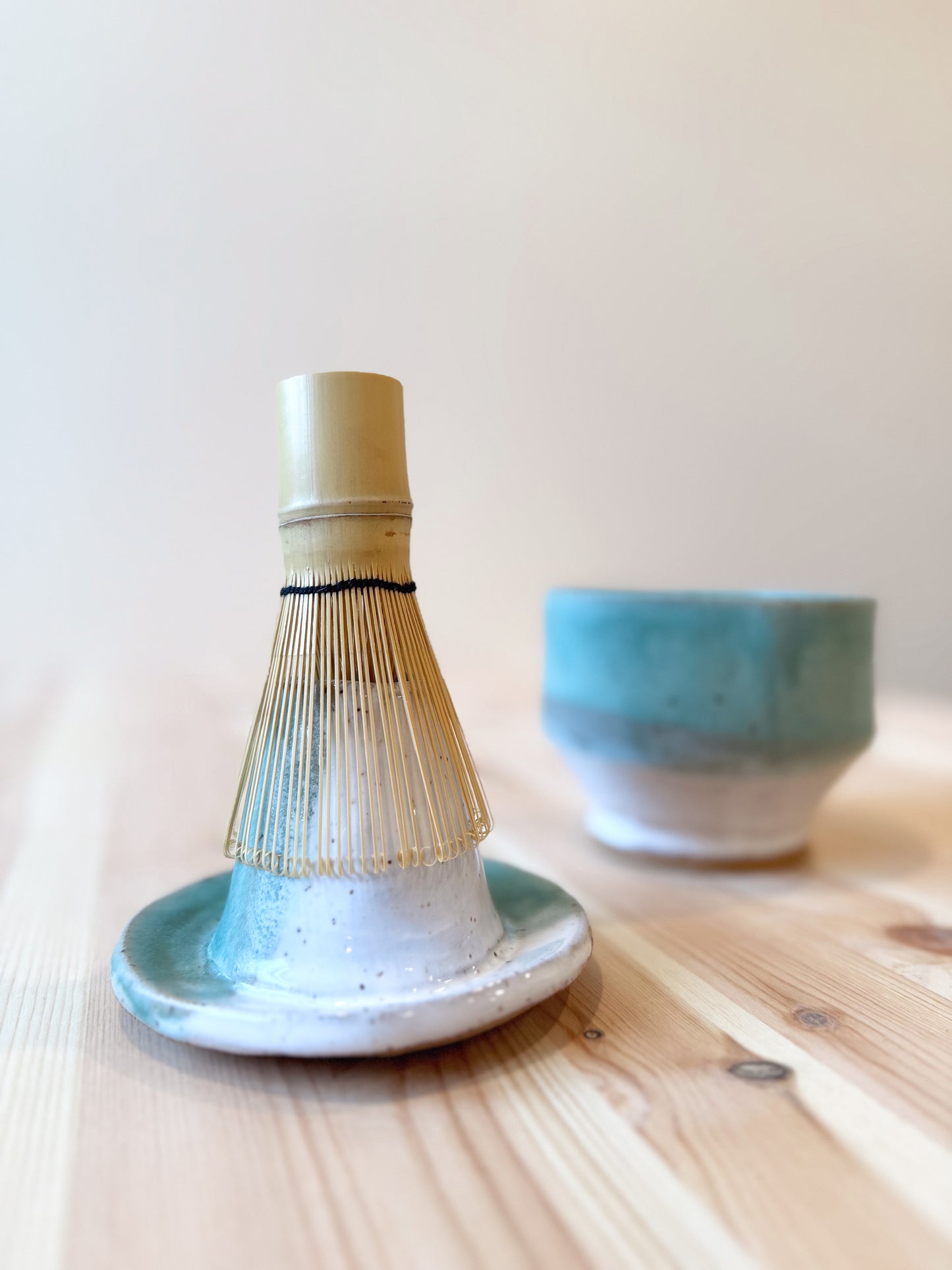 Matcha Bowl + Whisk Holder Set – Meadow Green & White