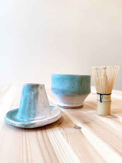 Matcha Bowl + Whisk Holder Set – Meadow Green & White