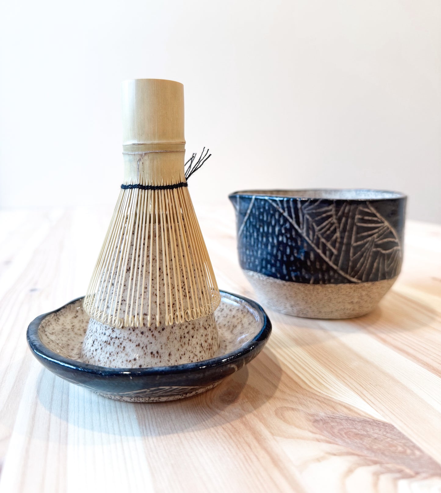 Hand Carved Matcha Bowl + Whisk Holder Set
