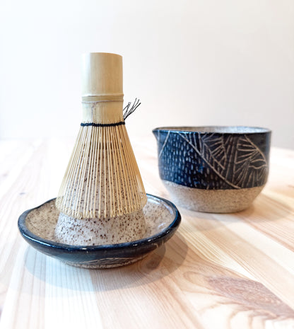 Hand Carved Matcha Bowl + Whisk Holder Set