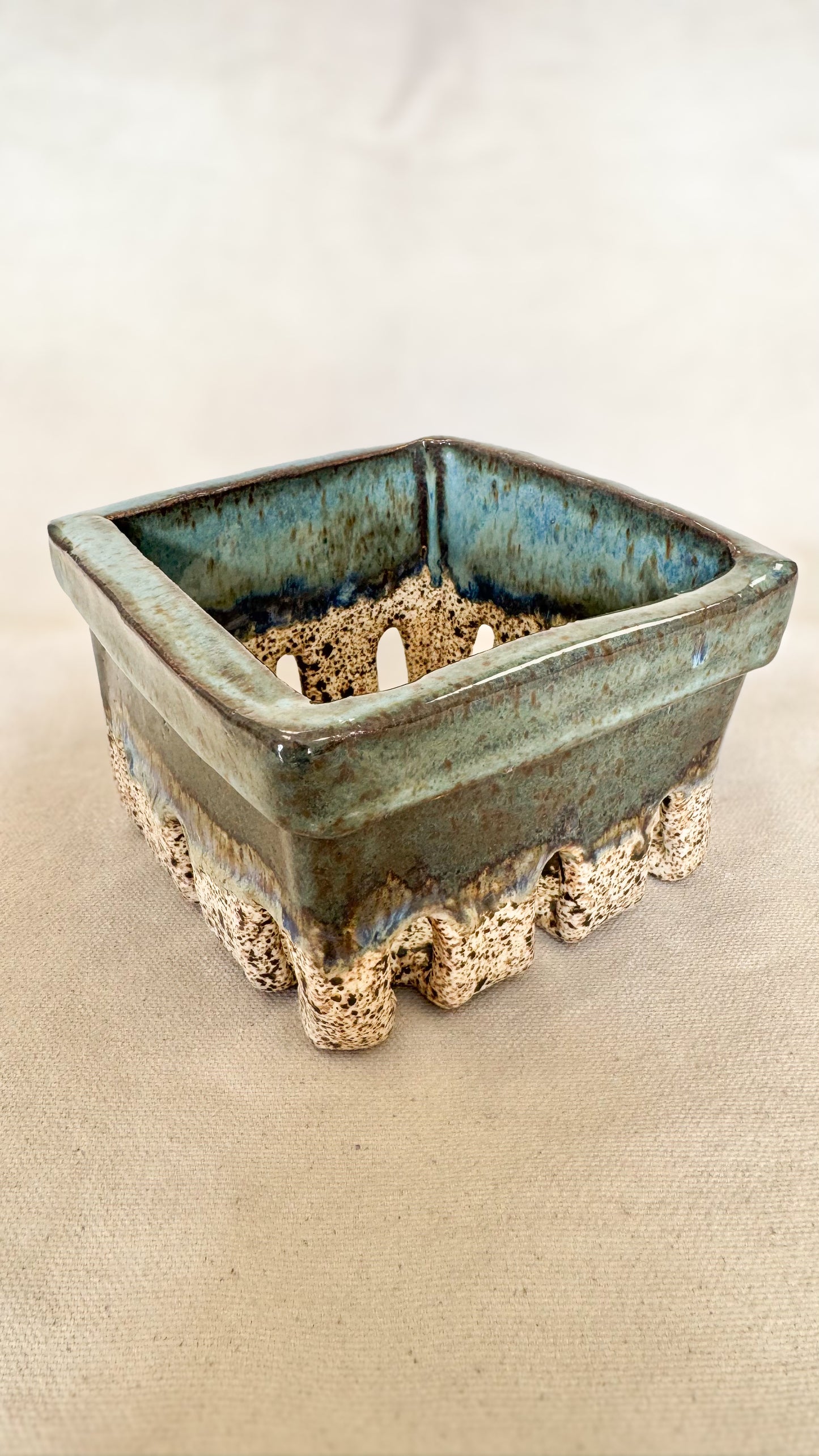 Handmade Ceramic Berry Basket - Denim